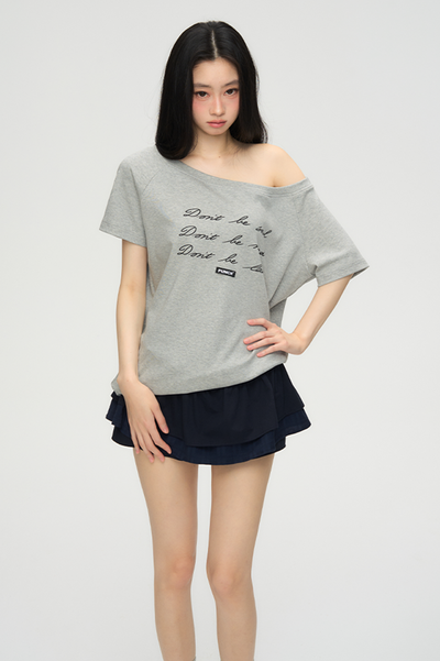 Letter Print One-shoulder Casual T-shirt PUN0070
