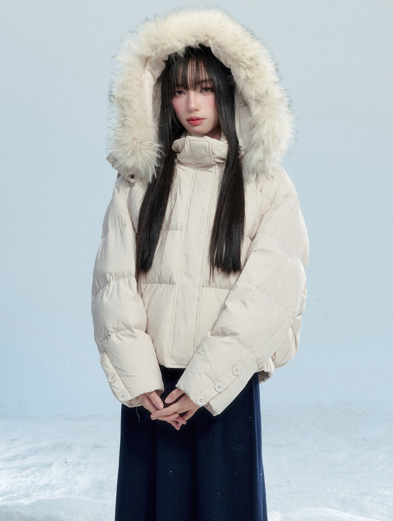 Detachable Fur Collar Hooded Down Jacket FRA0487