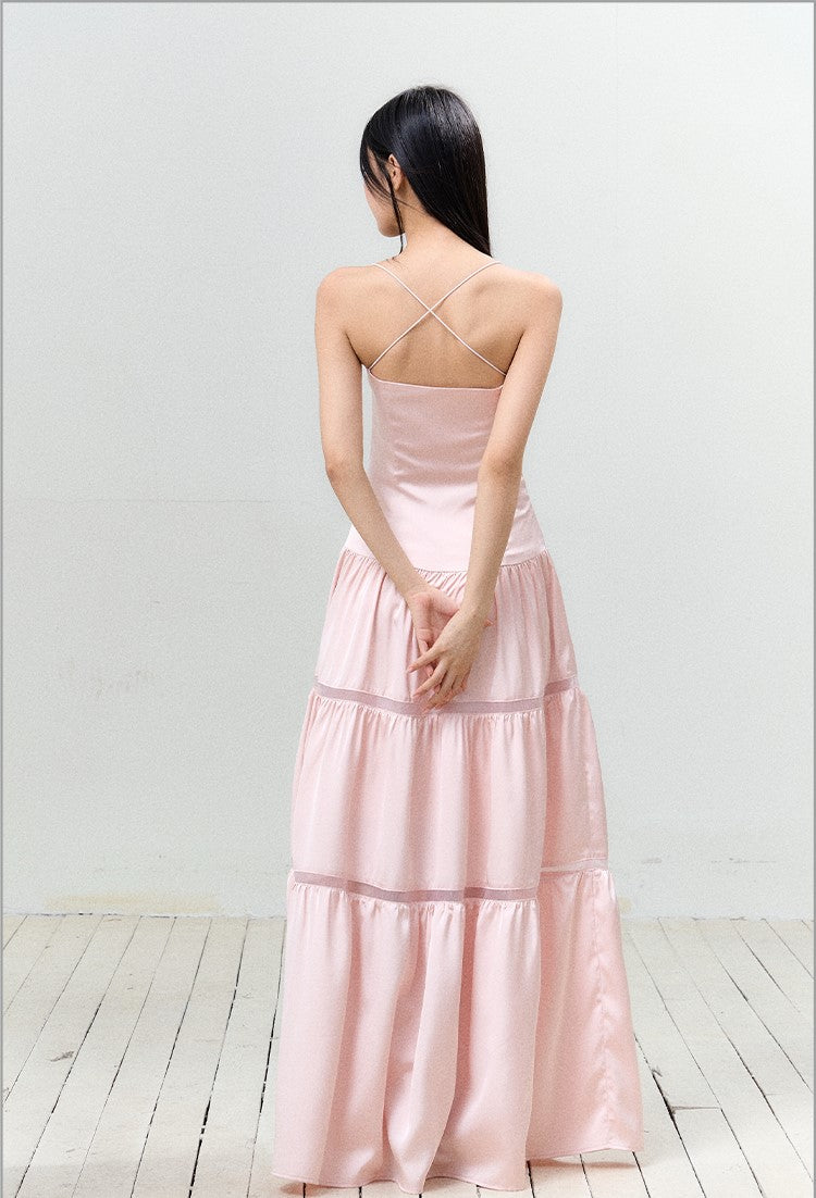 Satin Pleated Lace-up Suspender Dress AGM0150