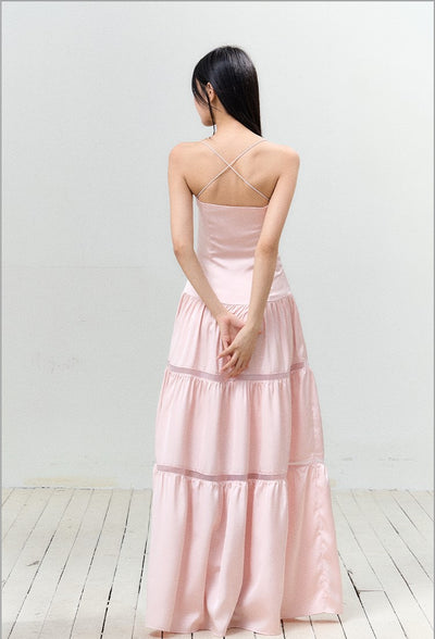 Satin Pleated Lace-up Suspender Dress AGM0150