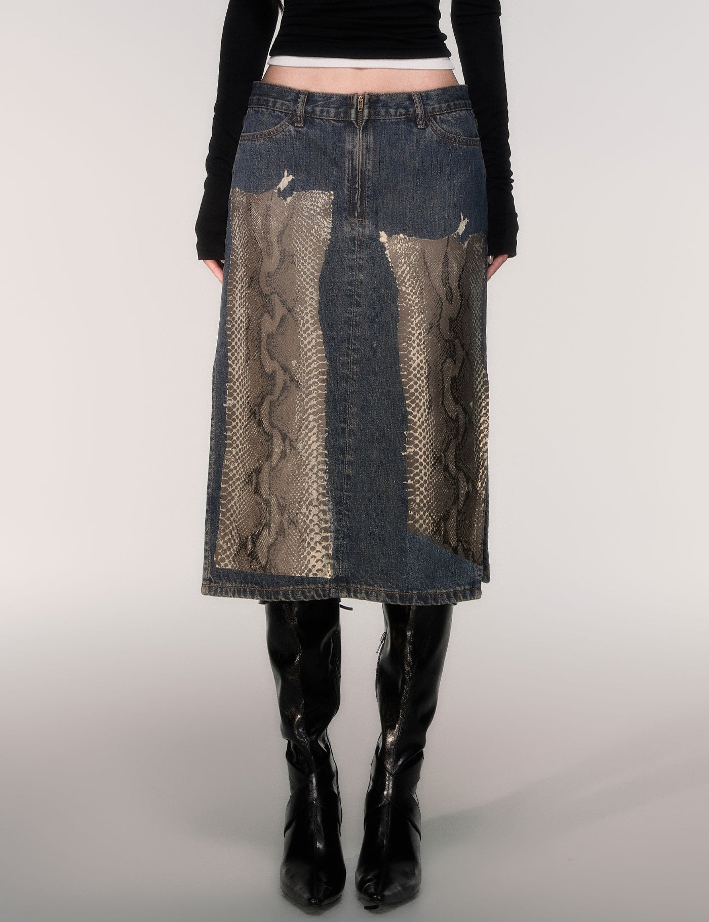 Python Print Straight-Line Denim Skirt LUL0209