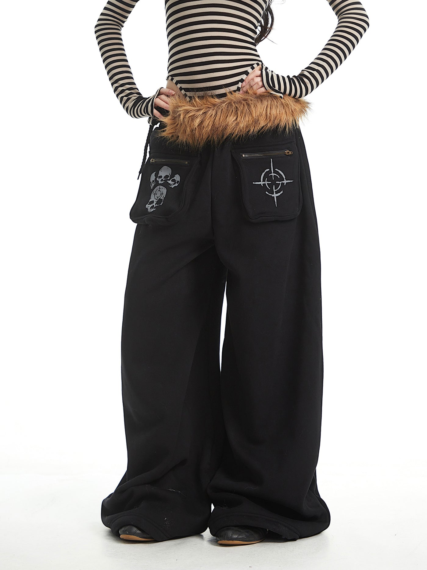 Skull Design Casual Wide-Leg Pants UNC0328