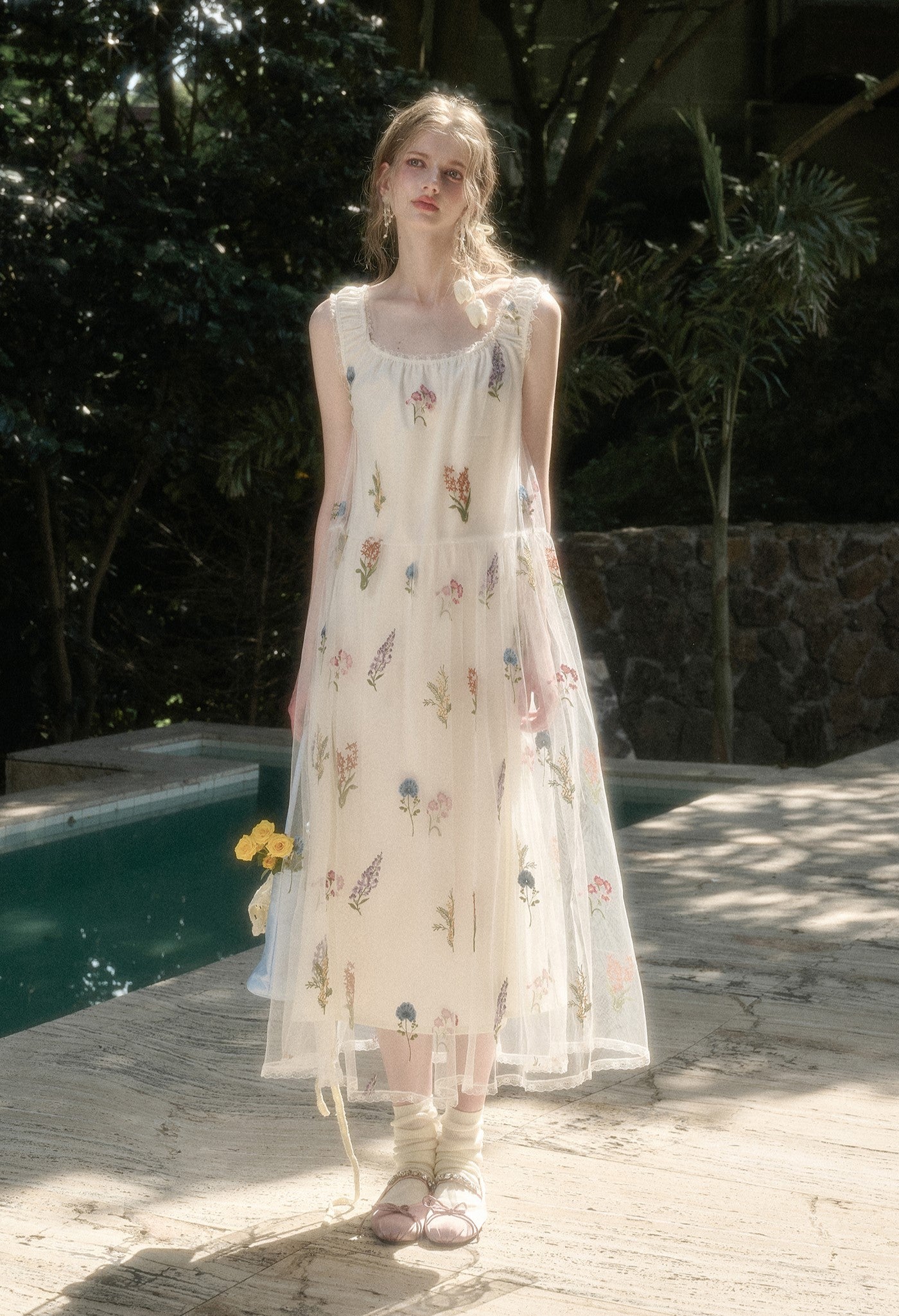 Tulle Flower Embroidery Long Dress GRO0169