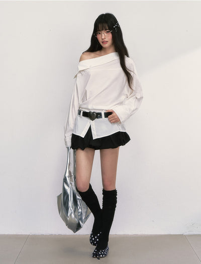 Oblique Shoulder White Shirt WEE0015