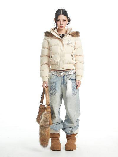 American-style Fur Hooded Short Down Jacket UNC0323