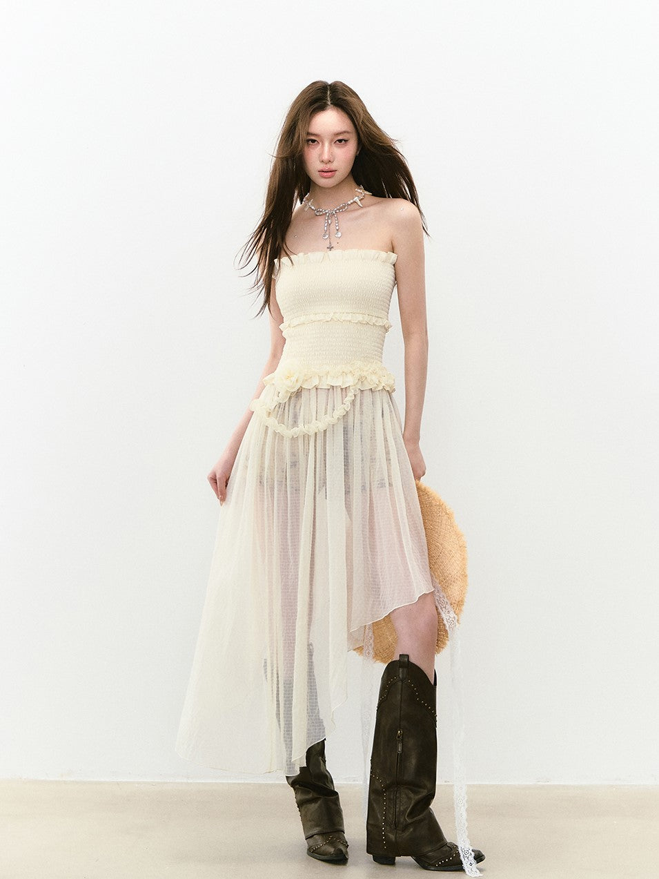 Irregular Lace Tube Top Dress VIA0272