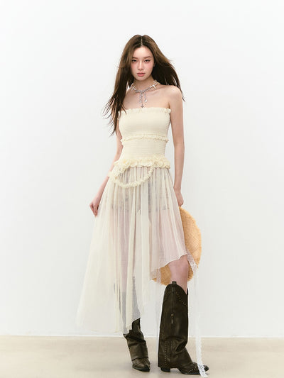Irregular Lace Tube Top Dress VIA0272