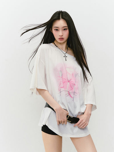 Rhinestone Printing Loose T-shirt VIA0315