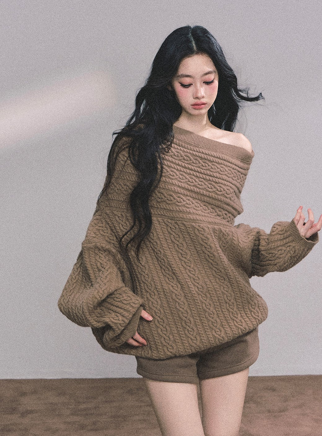 American One Shoulder Cable Sweater DIA0619