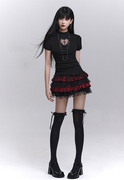 Puff Cake Plaid Miniskirt LAD0198