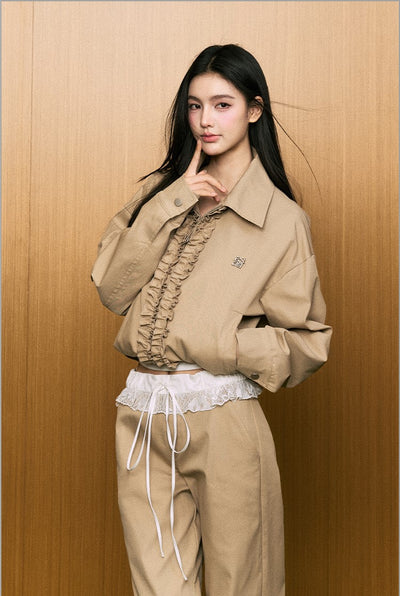 Workwear Ruffled Edges Short Lapel Jacket AGM0080