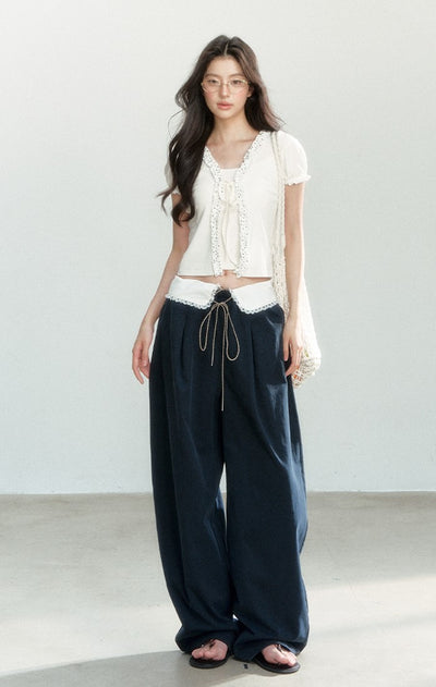 Lace Stitching Drape Mopping Pants SHI0171