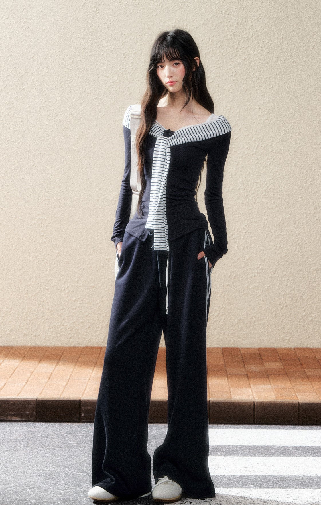 Navy Striped Long Sleeve Top SHI0190