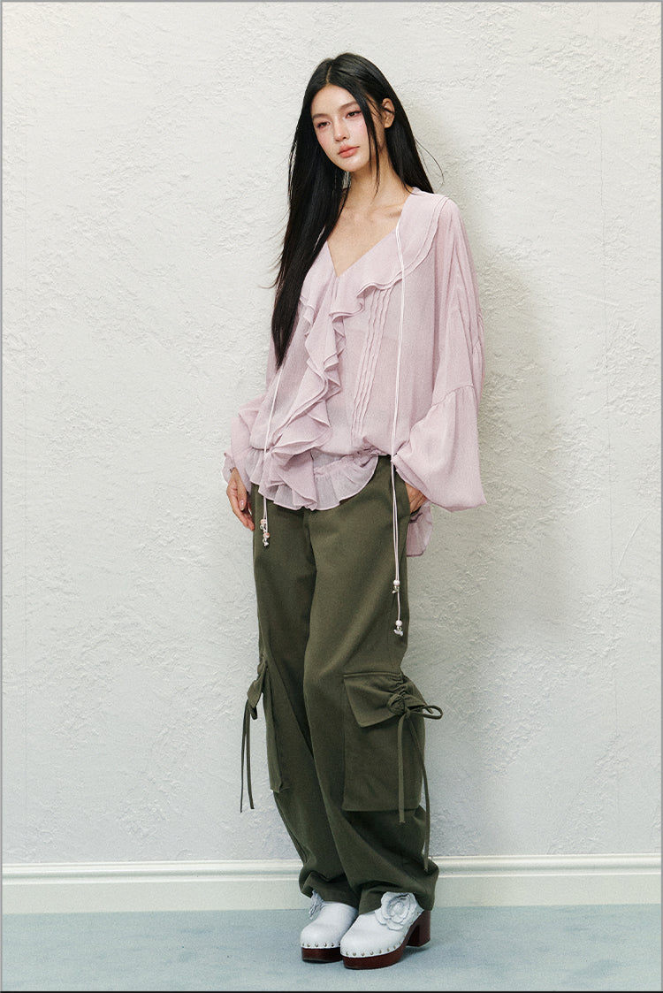 Lace Ruffled Chiffon Shirt AGM0127