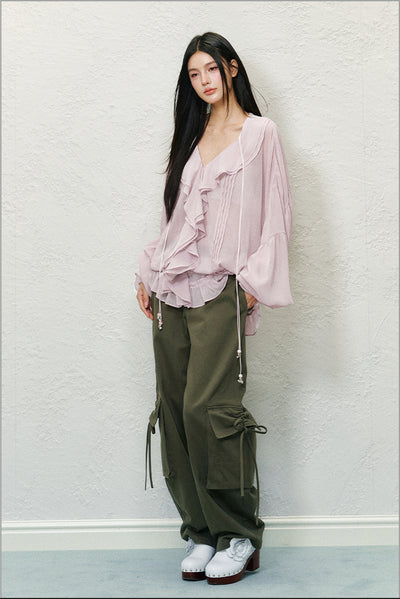 Lace Ruffled Chiffon Shirt AGM0127