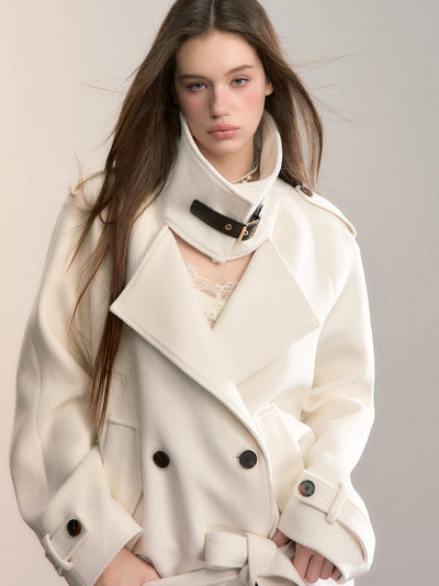 High-Neck Loose Wool Coat VIA0347