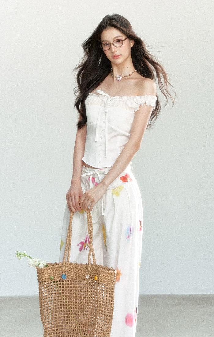 Flower Drawstring Casual Drape Pants SHI0165