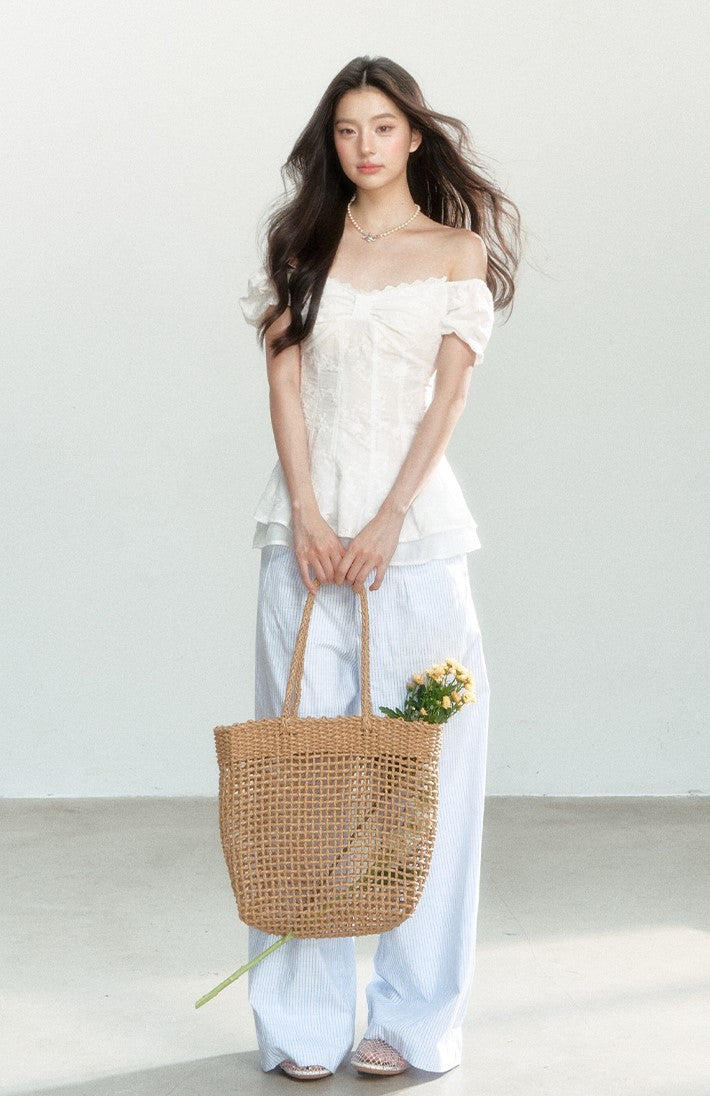 Blue Striped Casual Wide-leg Pants SHI0160