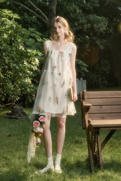Tulle Flowing Flowers Embroidery Dress GRO0167