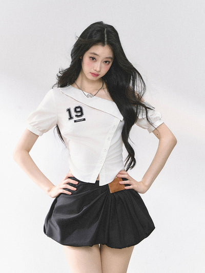 Oblique Shoulder Striped Shirt DIA0450