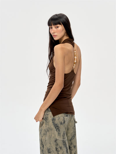 Backless Beaded Swing Collar Top CUR0212