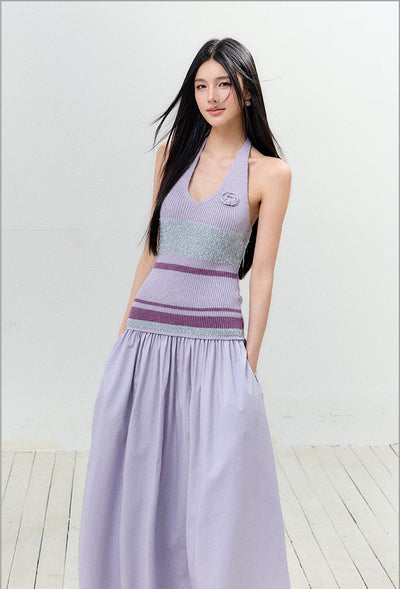 Bright Silk Halter Neck Backless Dress AGM0152