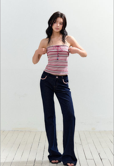 Drawstring Lace Striped Tube Top AGM0159