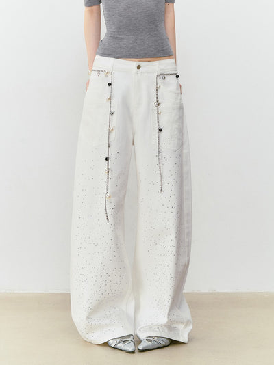 Rhinestone Wide-leg Denim Jeans VIA0328