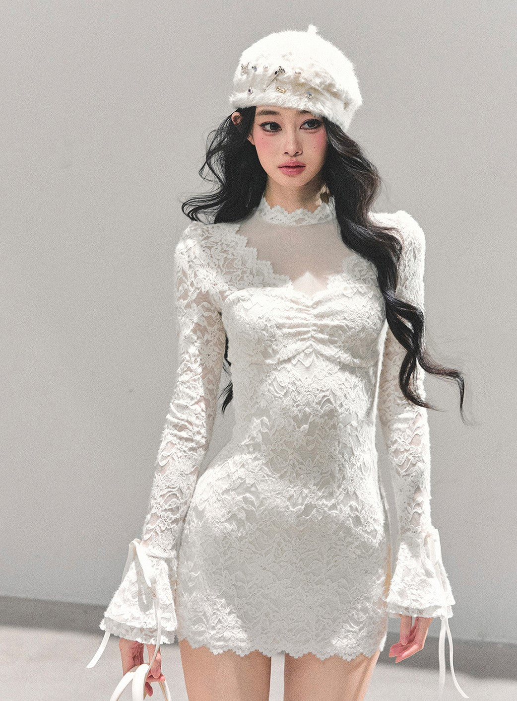 French-style Long-sleeved Lace Mesh Dress DIA0662