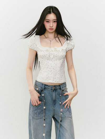 Lace Polka Dot Short-sleeved T-shirt VIA0297