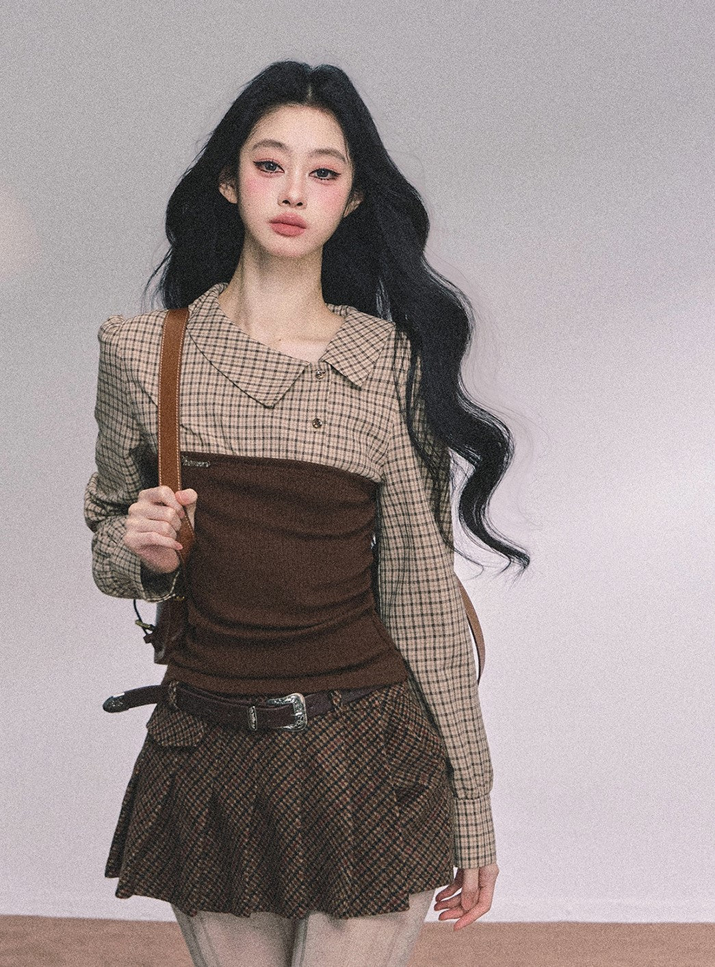Fake Two-piece Knitted Plaid Shirt DIA0618