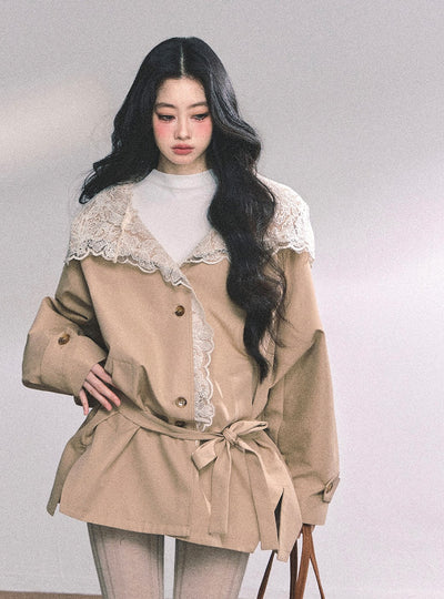 Hooded Lace Trench Jacket DIA0650