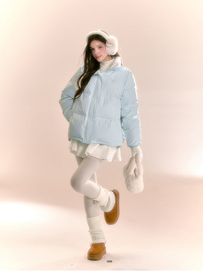 Macaron Light Blue/Pink Stand Collar Short Down Jacket QDQ0098