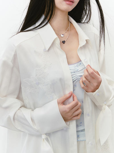 Mesh Lace Stitching Beads Shirt VIA0239