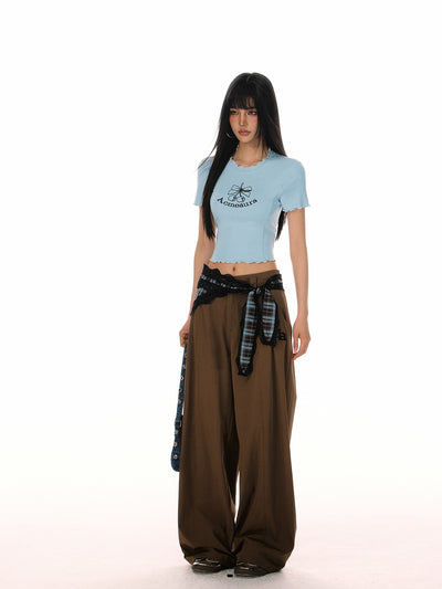 Detachable Lace Plaid Belt Drape Loose Pants ACM0081