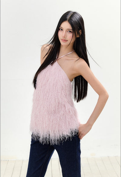 Pink Tassel Halter Neck Top AGM0155