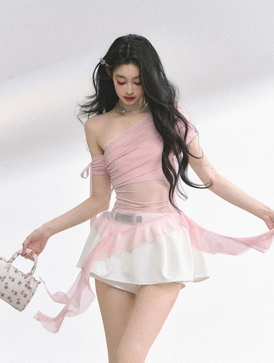 Off-shoulder Transparent Mesh Top DIA0510