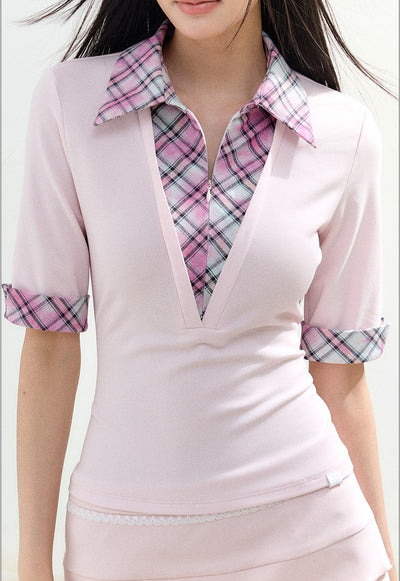 Fake Two-Piece Top/Wave-edge Skirt AGM0166