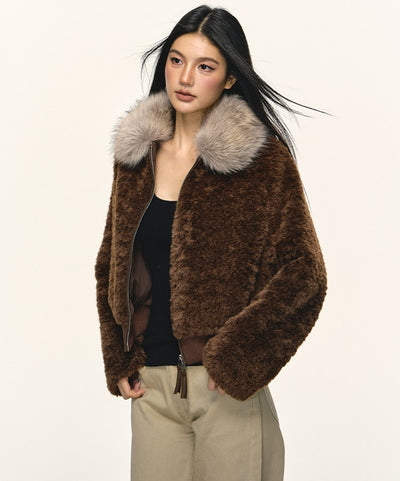 Eco-friendly Fur Collar Short Fluffy Jacket ANA0105