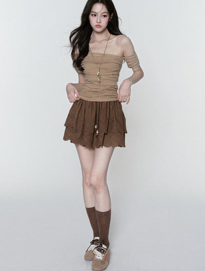 Lace Pleated One Shoulder T-shirt FRA0379