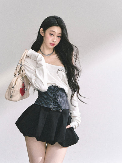 Oblique Shoulder Loose T-shirt DIA0544