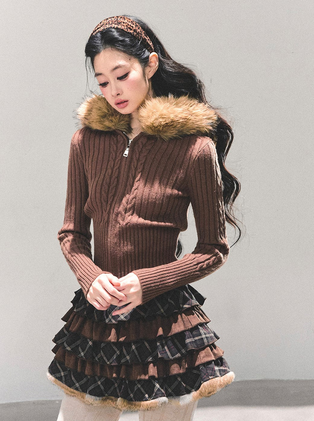 Fur Hooded Knitted Cardigan DIA0686