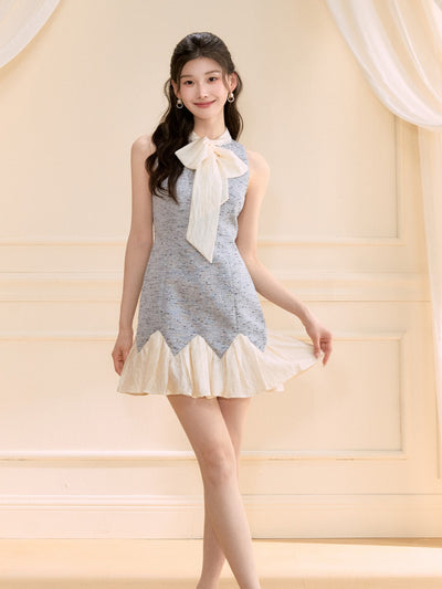 Contrast Color Bow Dress OSH0118