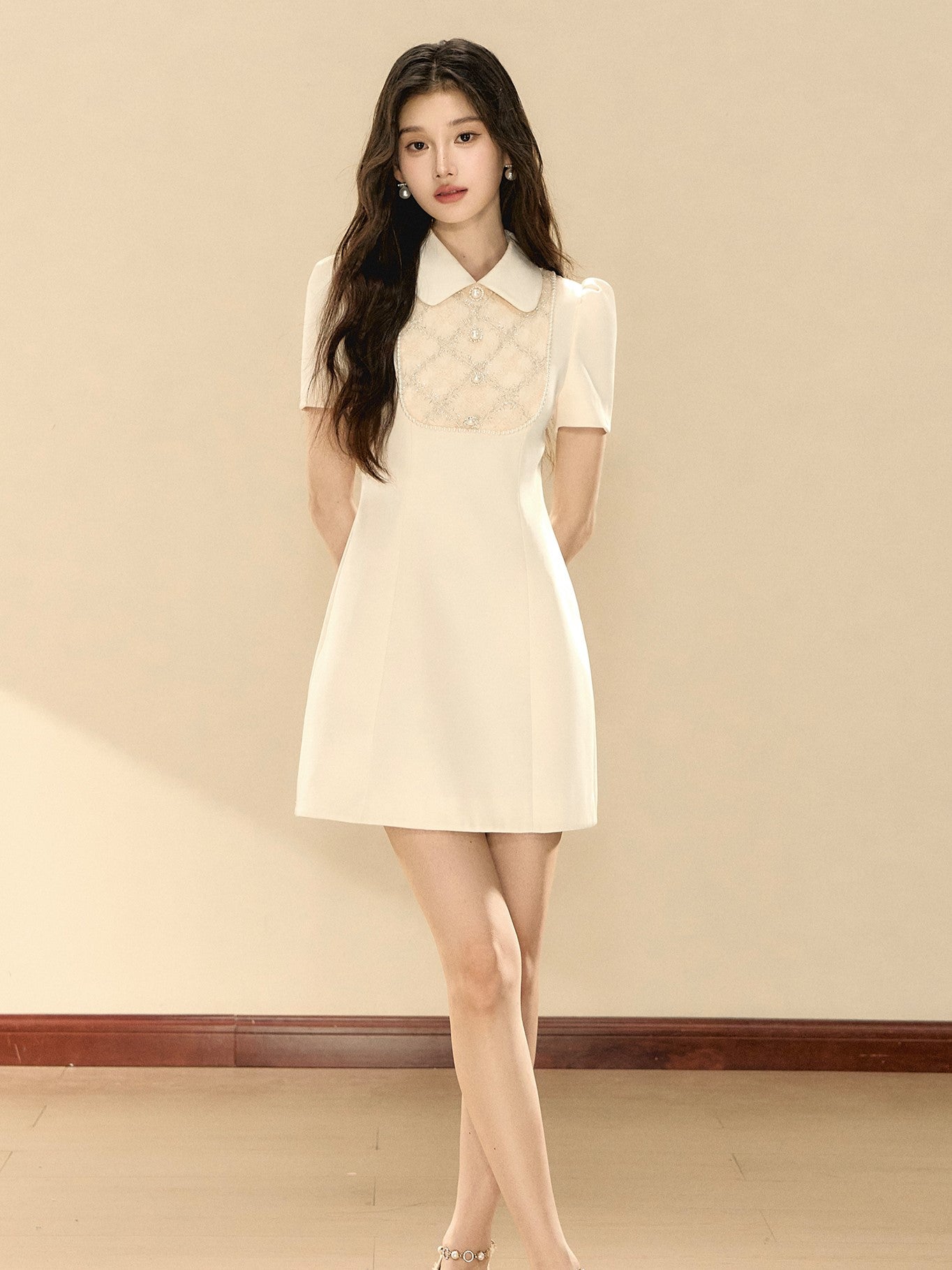 Lace Puff Sleeve A-line Dress OSH0132
