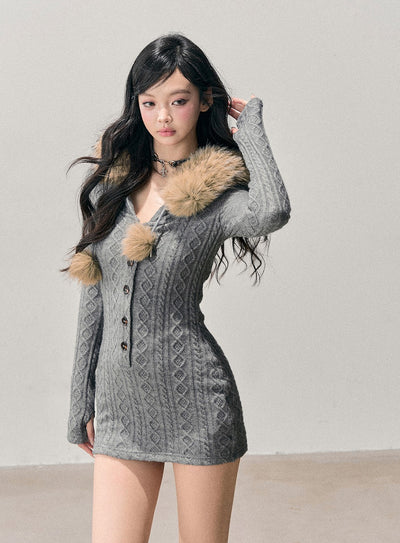 Detachable Fur Collar Sweater Dress DIA0707
