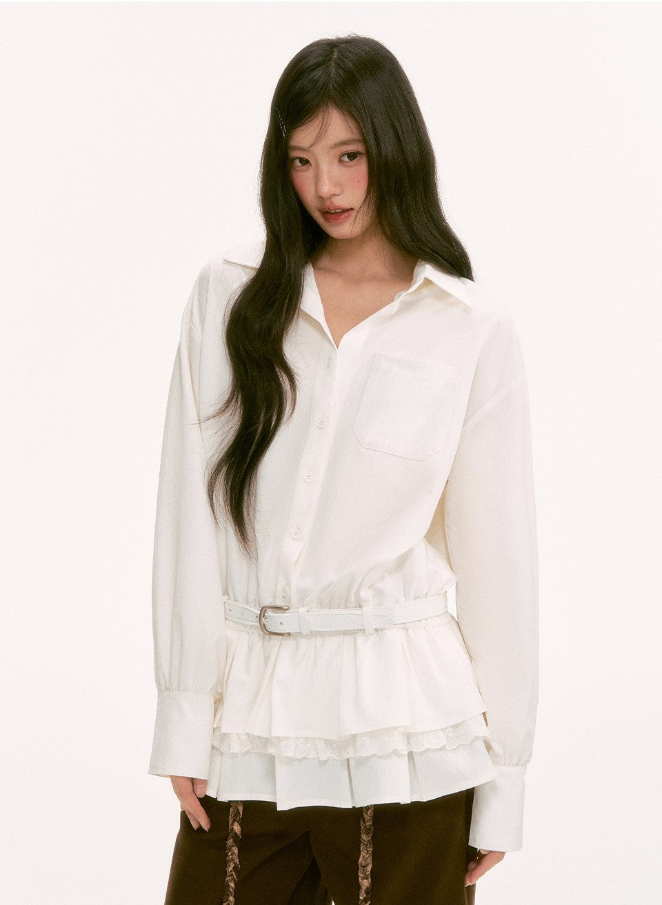 White Long-Sleeved Shirt Dress WEE0132