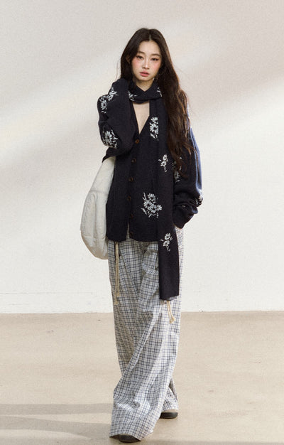 Large Flower Navy Sweater Cardigan SHI0215