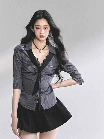 Lace Striped Slim Shirt DIA0572