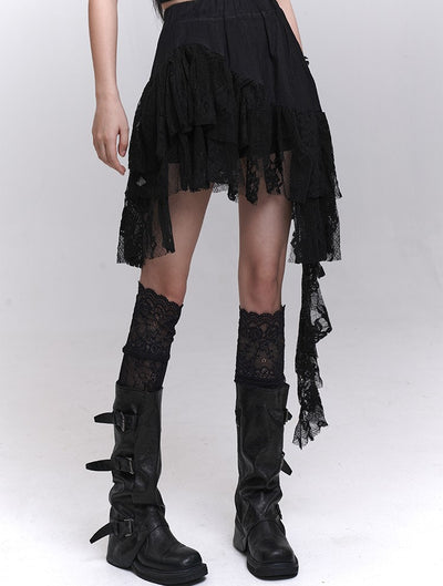 Black Irregular Lace Skirt LAD0201