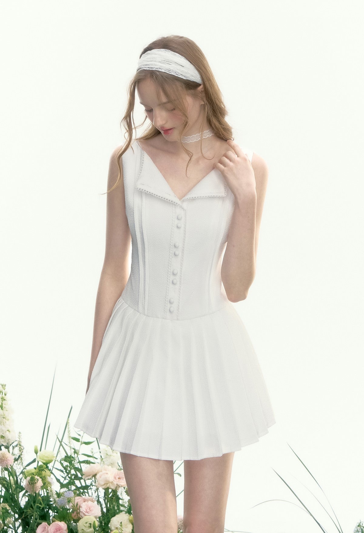 High-end Pleated Lace Dress AYF0089